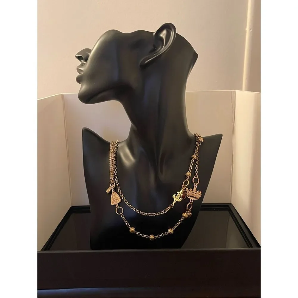 ⭐ NWT Women's Multi-Layered Gold Chain Charms & Gemstones Necklace 42in